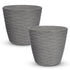 Plastic Plant Pot with Wave Design 18cm Grey - Set of 2